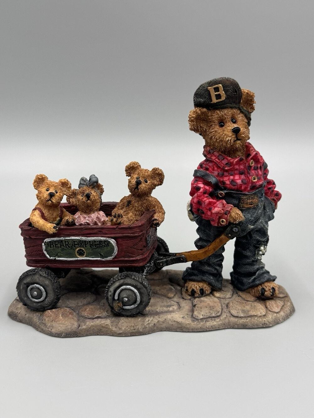 Boyds Bears Huck w/ Mandy Zoe Zack Rollin Along Wagon Figurine 227727